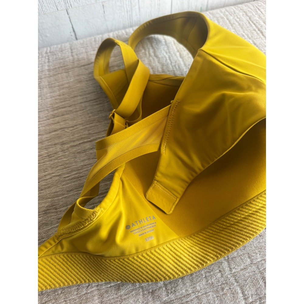 Athleta Advance Bra High Impact Sports Bra Yellow 32DD Molded Cups Racerback - Picture 3 of 3